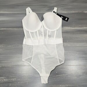 DKNY Sheer Strapless Bodysuit White Mesh Underwire Corset 34C DK6008 NEW
